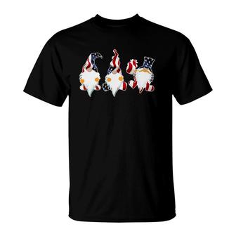 Cute Three Gnomes American Flag 4Th Of July Patriotic Gnomes T-Shirt - Seseable