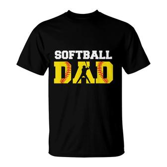 Dad Softball Yellow Softball Dad Fathers Gift T-Shirt - Seseable