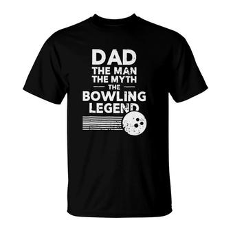 Dad The Man Myth Bowling Legend Retro Vintage Bowling Ball Stripes Fathers Day Bowlers T-Shirt - Seseable