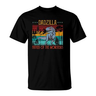 Dadzilla Father Of The Monsters Vintage Dino Dad Fathers Day T-Shirt - Seseable