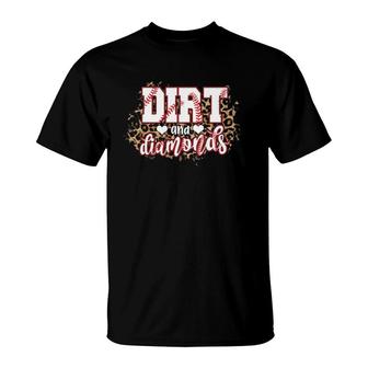 Dirt And Diamonds Funny Baseball Lover Leopard Baseball T-Shirt | Mazezy AU