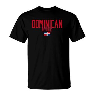 Dominican Republic Flag Vintage Red Text T-Shirt | Mazezy