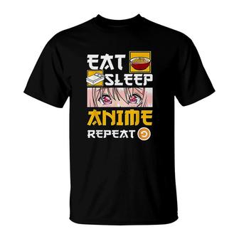 Eat Sleep Anime Repeat Anime Girl Otaku Anime Cute T-Shirt - Monsterry