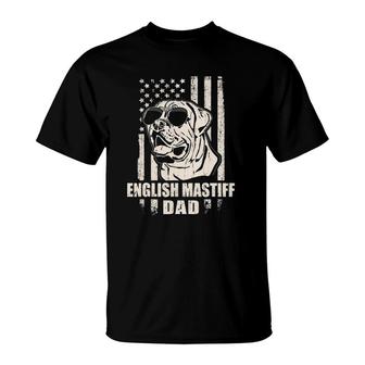 English Mastiff Dad Cool Vintage Retro American Flag T-Shirt | Mazezy