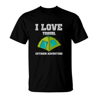 Explore Lover Says I Love Travel Outdoor Adventure T-Shirt - Seseable