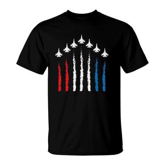 Fighter Jets Red White Blue 4Th July American Flag T-Shirt - Seseable