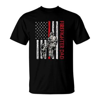 Firefighter Dad Fireman Usa Flag Thin Red Line Father Son T-Shirt - Seseable