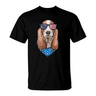 Fourth Of July Dog American Flag July 4Th Basset Hound T-Shirt - Seseable