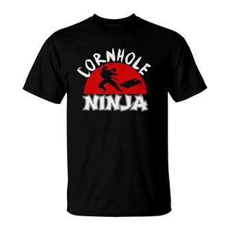 Funny Cornhole Ninja Design Team Player Champion King Toss T-Shirt | Mazezy