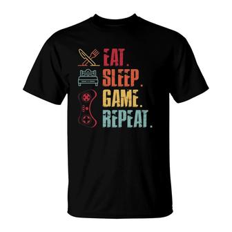Funny Eat Sleep Game Repeat Video Games Lovers T-Shirt - Seseable