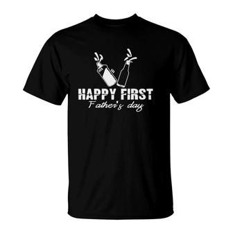 Funny Happy First Fathers Day Gif From Wife T-Shirt - Seseable
