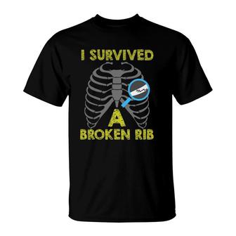 Funny I Survived A Broken Rib Accident Meme Quote T-Shirt | Mazezy