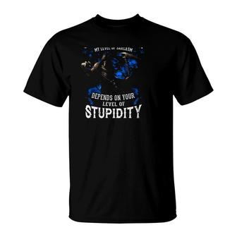 Funny Im A Grumpy Old Man My Level Of Sarcasm Depends On Your Level Of Stupidity T-Shirt - Seseable