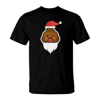 Funny Poo Poop Emoticon Emoticon With Santas Hat And Beard T-Shirt - Monsterry
