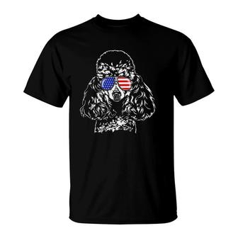 Funny Proud Miniature Poodle American Flag Sunglasses Dog T-Shirt - Seseable