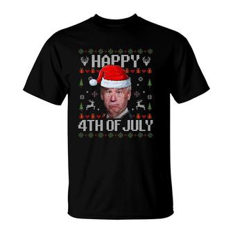 Funny Santa Joe Biden Happy 4Th Of July Ugly Christmas Xmas T-Shirt - Seseable