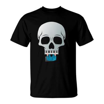 Funny Skull Piano Keys Piano Player Pianist Gift T-Shirt | Mazezy