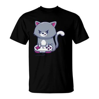 Funny Video Game Lover Cute Cat Gaming T-Shirt - Seseable