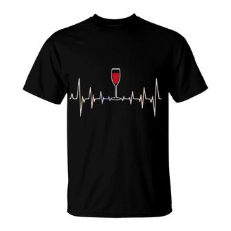 Funny Wine Heartbeat Party Alcohol Glass Of Wine Gift T-Shirt - Monsterry AU