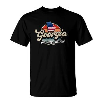 Georgia On My Mind The Peach State Outline Southern Usa Flag T-Shirt | Mazezy