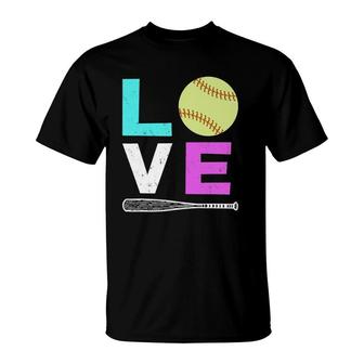 Girls Love Softball Best Fun Birthday Players Lovers T-Shirt | Mazezy