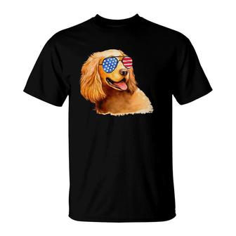 Golden Retriever Dog American Flag Sunglasses Usa Design T-Shirt | Seseable FR
