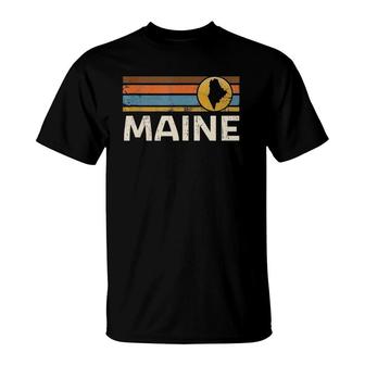 Graphic Tee Maine Us State Map Vintage Retro Stripes T-Shirt - Seseable