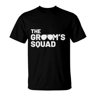 Groomsmen Groom Squat Men Bachelor Supplies Party Wedding T-Shirt - Seseable