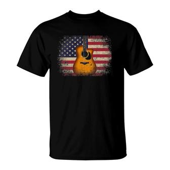 Guitar 4Th Of July Gift American Flag Usa Country Music T-Shirt - Seseable