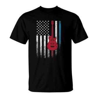 Guitar Music Musician 4Th Of July American Flag Usa America T-Shirt - Seseable