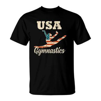 Gymnast American Flag Gymnastics Usa Gift Tumbling Team Girl T-Shirt - Seseable