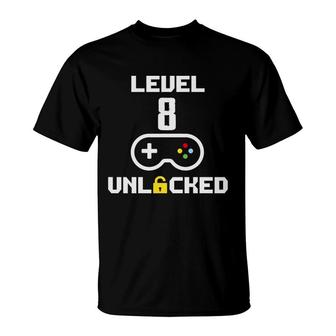 Happy 8Th Birthday Like Level 8 Unlocked Video Game T-Shirt - Seseable