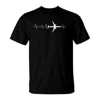 Heartbeat Airplane Aviation Pilot Gift T-Shirt | Mazezy