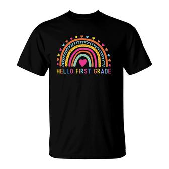 Hello First Grade Rainbow 1St Grade Teacher Back To School T-Shirt - Seseable