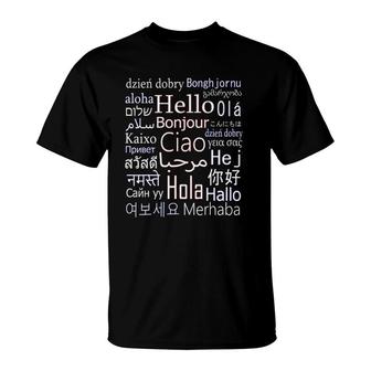 Hello Hola Ciao Bonjour Many Different Languages T-Shirt | Mazezy