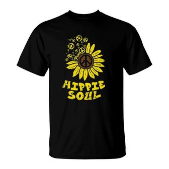 Hippie Soul Sunflower Peace Vintage Retro Floral Hippi Women T-Shirt - Seseable