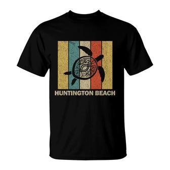 Huntington Beach California Retro 80S Tribal Sea Turtle T-Shirt - Seseable