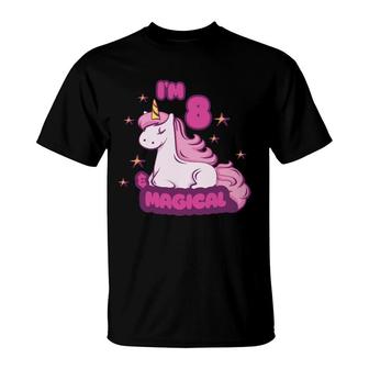 I Am 8 Years Old And Happy 8Th Birthday Magical Unicon T-Shirt - Seseable