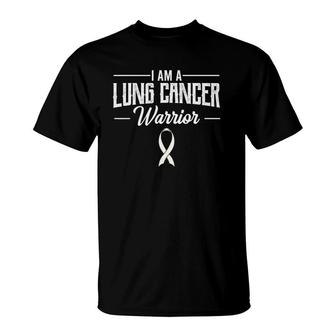 I Am A Lung Cancer Warrior White Awareness Ribbon Gift Idea T-Shirt | Mazezy
