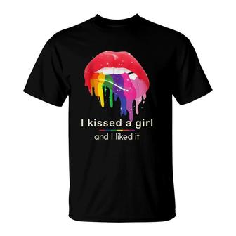 I Kissed A Girl And I Liked It Bi Pride Lips Lesbian Lgbt T-Shirt | Mazezy