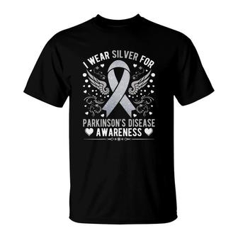 I Wear Silver For Parkinsons Disease Awareness Ribbon T-Shirt - Seseable