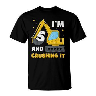 Im 5 And Crushing It Funny 5Th Birthday Excavator Kids T-Shirt - Seseable