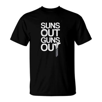 Impression Gift Suns Out Guns Out Letters T-Shirt - Seseable