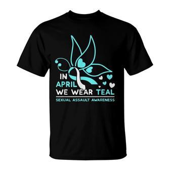 In April We Wear Teal Sexual Assault Awareness Butterfly T-Shirt - Seseable