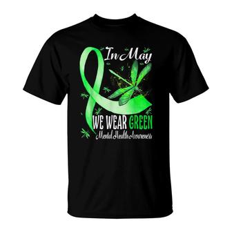 In May We Wear Green Mental Health Awareness Dragonfly T-Shirt - Seseable
