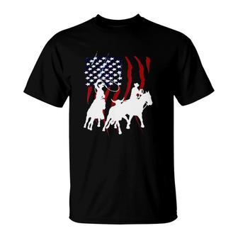 Independence Day Team Roping July Of 4Th Us Flag Sport Lover T-Shirt - Seseable