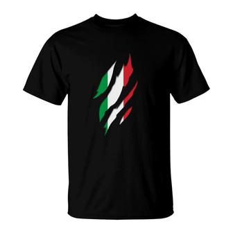 Italy Italian Flag Claw Marks - Italian Roots & Heritage T-Shirt - Seseable