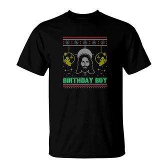 Jesus Birthday Boy Christmas Ugly Sweater Style Gif T-Shirt - Monsterry