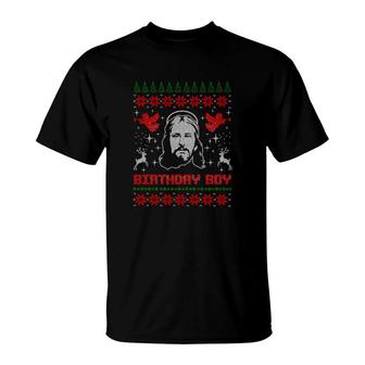 Jesus Birthday Boy Ugly Christmas Sweater Style T-Shirt - Monsterry UK