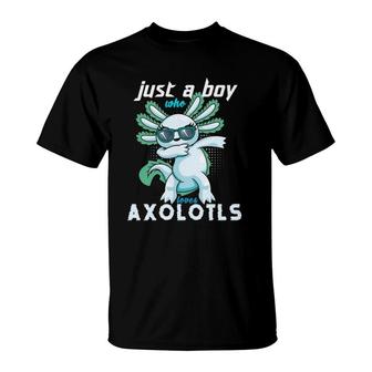 Kawaii Dabbing Just A Boy Who Loves Axolotls Kids & Boys T-Shirt | Mazezy